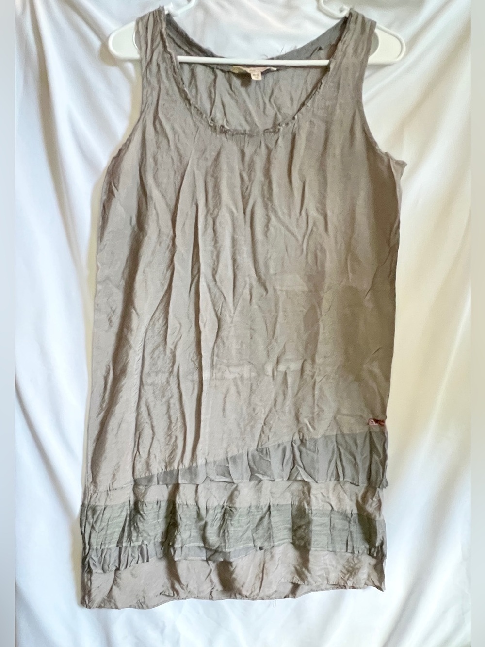 Taupe Gray Linen Layered Tank Top Sleeveless Blouse